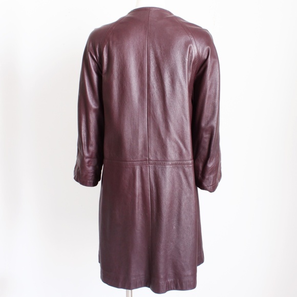 70s Bonnie Cashin For Sills Coat Burgundy Leather Pouch Pockets Lord & Taylor - Picture 7 of 10